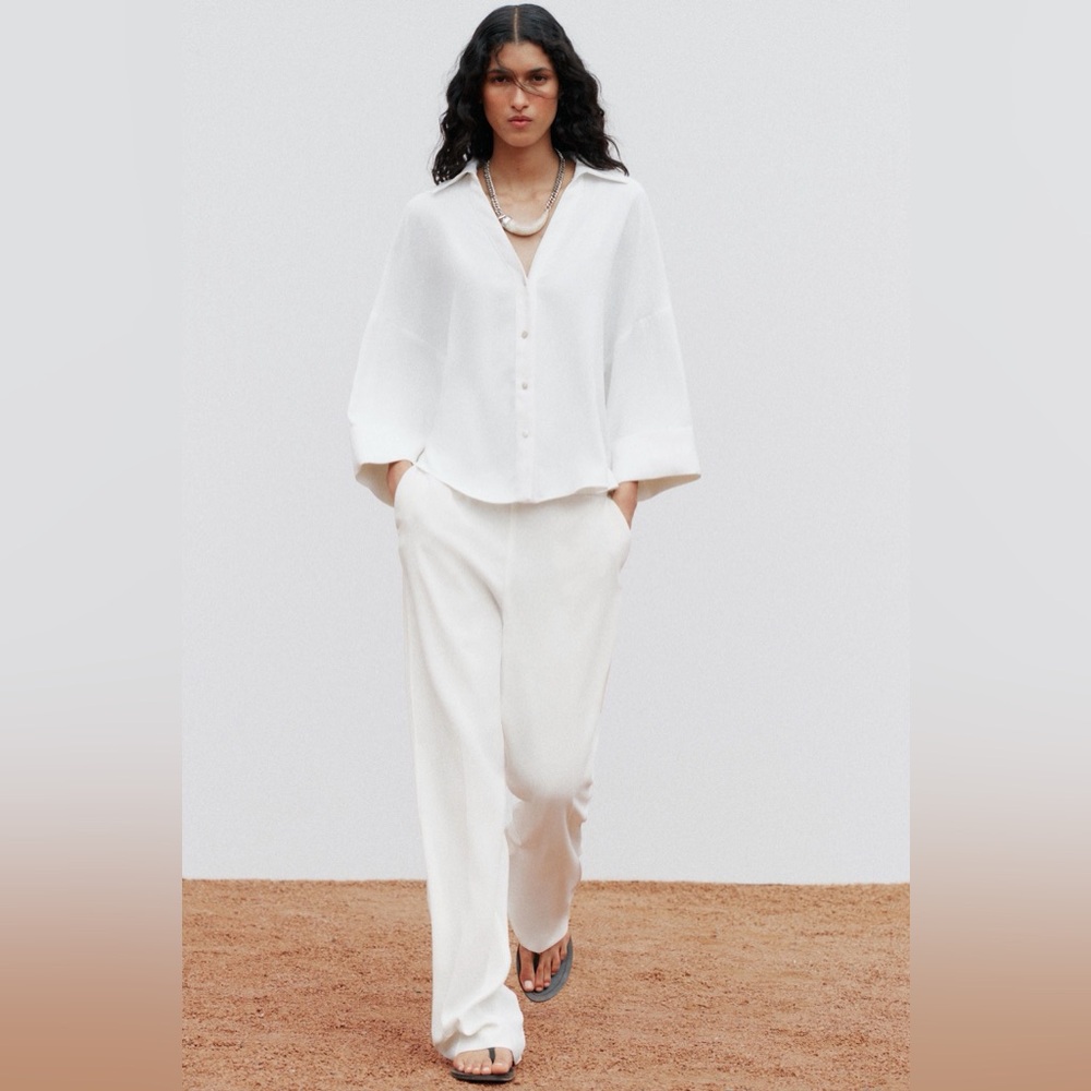 Zara Clean White Wide-Leg Trousers